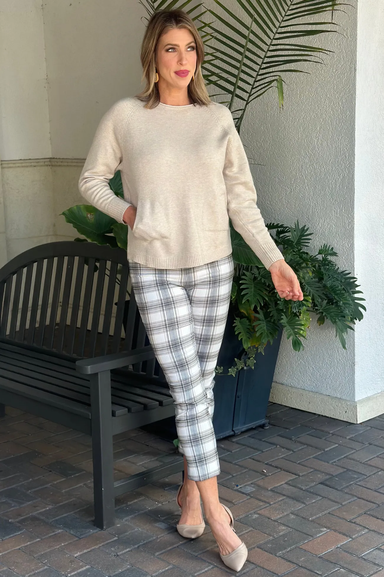 Renuar Recognition Plaid Pull-On Ankle Pants