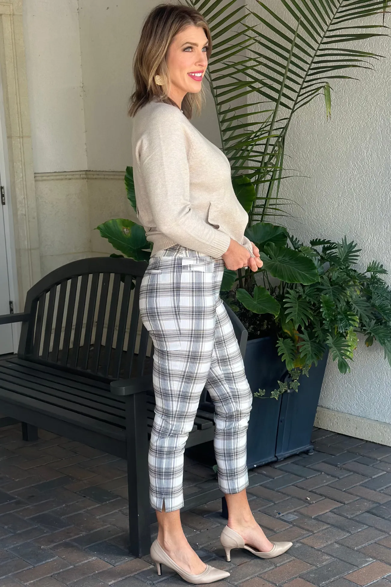 Renuar Recognition Plaid Pull-On Ankle Pants