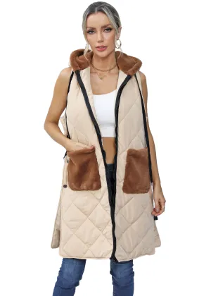 Roffe Long Faux Fur Trimmed Quilted Vest