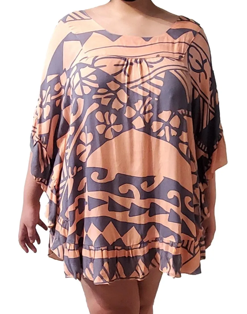 Ruffle Cover Up - Holoholo - Peach Pink and Bluestone