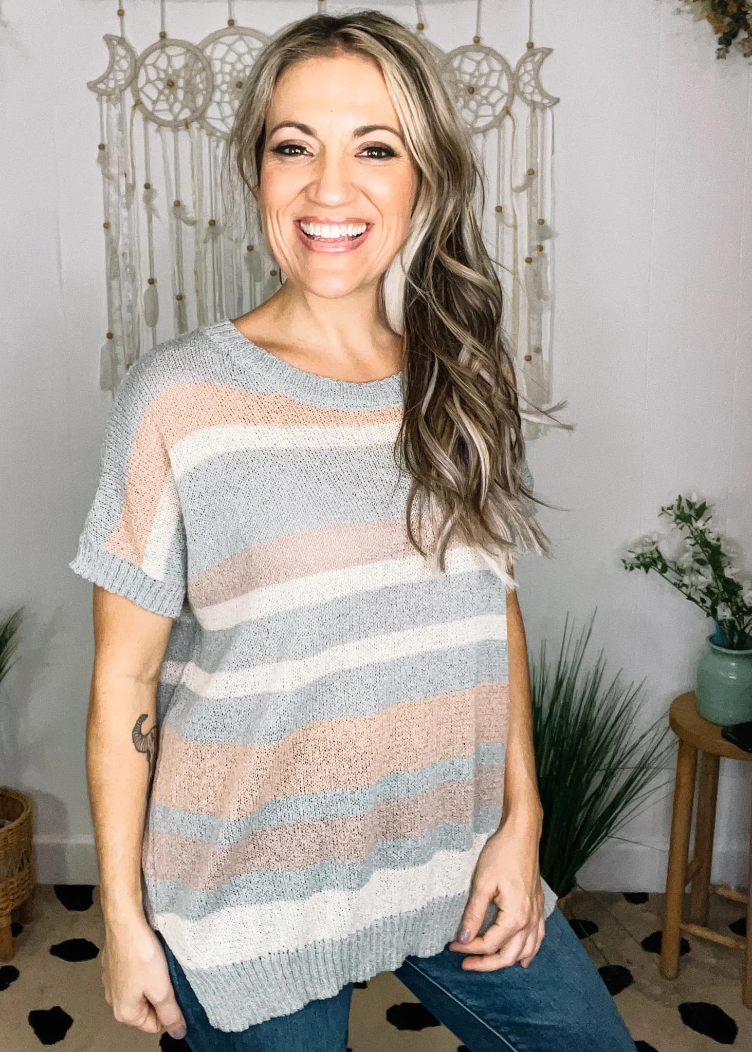 Sage Stripe Knit Top