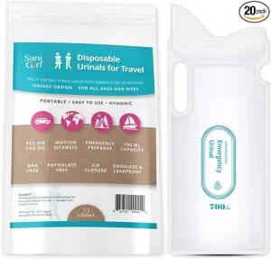 SaniGirl Female Urinal | Disposable Pee Bags for Travel for Women Men Kids Emergency Urinal Sanitary Travel Toilet and Car Sick Bags Disposable Urinals Personal Hygiene Travel Camping (Pack of 20)