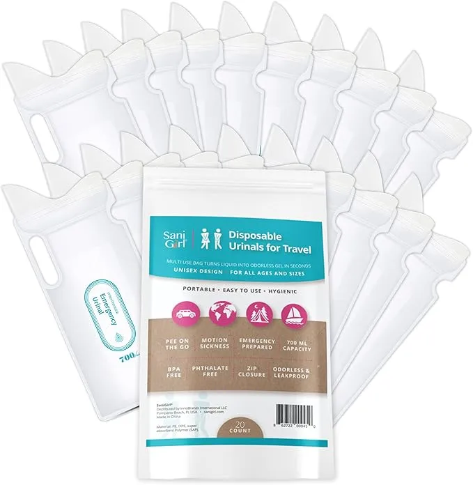 SaniGirl Female Urinal | Disposable Pee Bags for Travel for Women Men Kids Emergency Urinal Sanitary Travel Toilet and Car Sick Bags Disposable Urinals Personal Hygiene Travel Camping (Pack of 20)