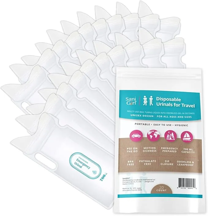 SaniGirl Female Urinal | Disposable Pee Bags for Travel for Women Men Kids Emergency Urinal Sanitary Travel Toilet and Car Sick Bags Disposable Urinals Personal Hygiene Travel Camping (Pack of 20)