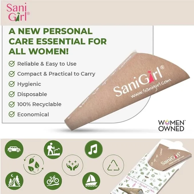 SaniGirl Womens Urination Device | Disposable Pee Funnel | Travel Urinal for Women | Girls Stand to Pee | Female Urination Device Disposable Pee Cups | Bundle 20 Funnels Travel Hiking Festival Camping