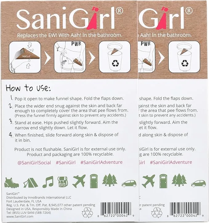 SaniGirl Womens Urination Device | Disposable Pee Funnel | Travel Urinal for Women | Girls Stand to Pee | Female Urination Device Disposable Pee Cups | Bundle 20 Funnels Travel Hiking Festival Camping