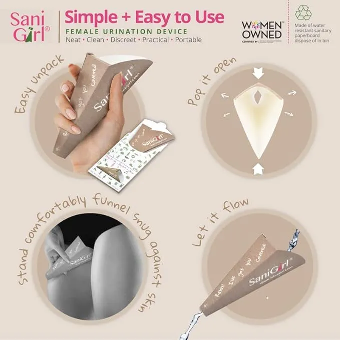 SaniGirl Womens Urination Device | Disposable Pee Funnel | Travel Urinal for Women | Girls Stand to Pee | Female Urination Device Disposable Pee Cups | Bundle 20 Funnels Travel Hiking Festival Camping