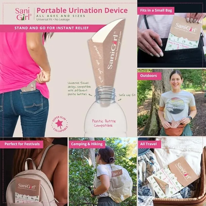 SaniGirl Womens Urination Device | Disposable Pee Funnel | Travel Urinal for Women | Girls Stand to Pee | Female Urination Device Disposable Pee Cups | Bundle 20 Funnels Travel Hiking Festival Camping