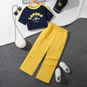 Short slim letter short-sleeved Y2K T-shirt casual wide-leg pants two-piece suit FD
