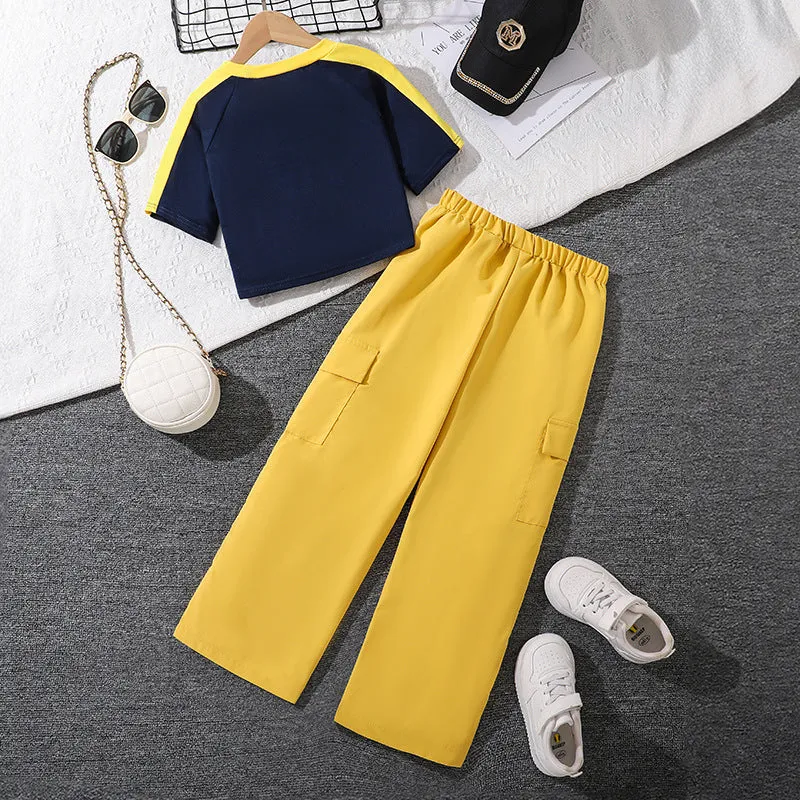 Short slim letter short-sleeved Y2K T-shirt casual wide-leg pants two-piece suit FD