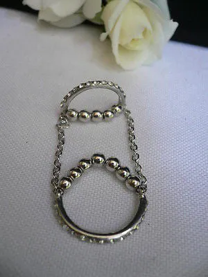Silver Metal Band Elastic Chic Double Chain Rhinestones Ring Women Hot
