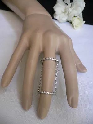 Silver Metal Band Elastic Chic Double Chain Rhinestones Ring Women Hot