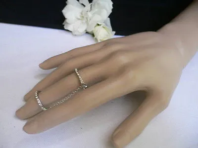 Silver Metal Band Elastic Chic Double Chain Rhinestones Ring Women Hot