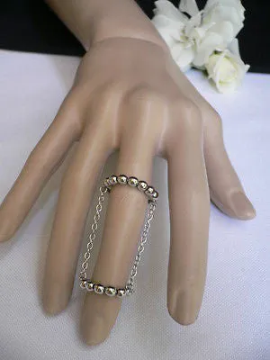 Silver Metal Band Elastic Chic Double Chain Rhinestones Ring Women Hot