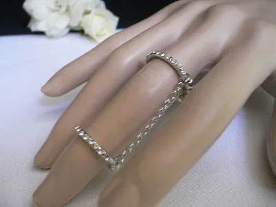 Silver Metal Band Elastic Chic Double Chain Rhinestones Ring Women Hot