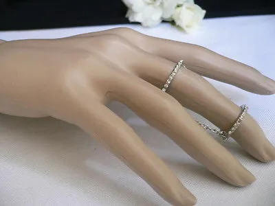 Silver Metal Band Elastic Chic Double Chain Rhinestones Ring Women Hot