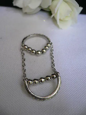 Silver Metal Band Elastic Chic Double Chain Rhinestones Ring Women Hot