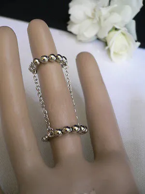 Silver Metal Band Elastic Chic Double Chain Rhinestones Ring Women Hot