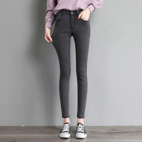 Skinny High Waist Denim Pants with Pencil Cut and Full Length