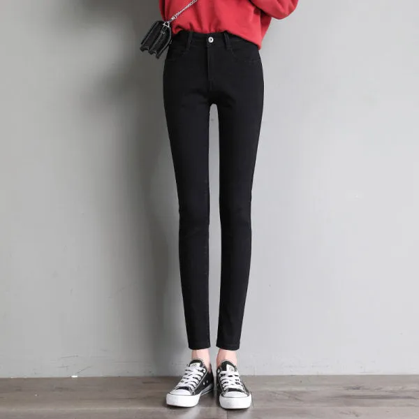 Skinny High Waist Denim Pants with Pencil Cut and Full Length