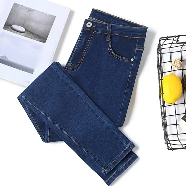 Skinny High Waist Denim Pants with Pencil Cut and Full Length