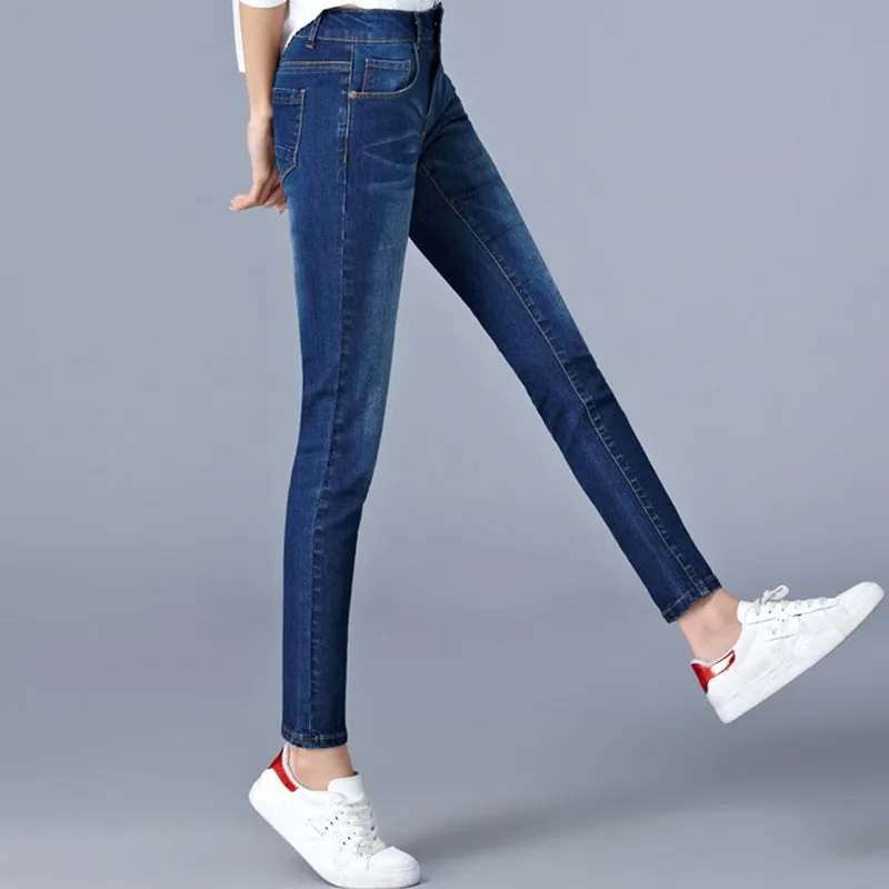 Skinny High Waist Denim Pants with Pencil Cut and Full Length