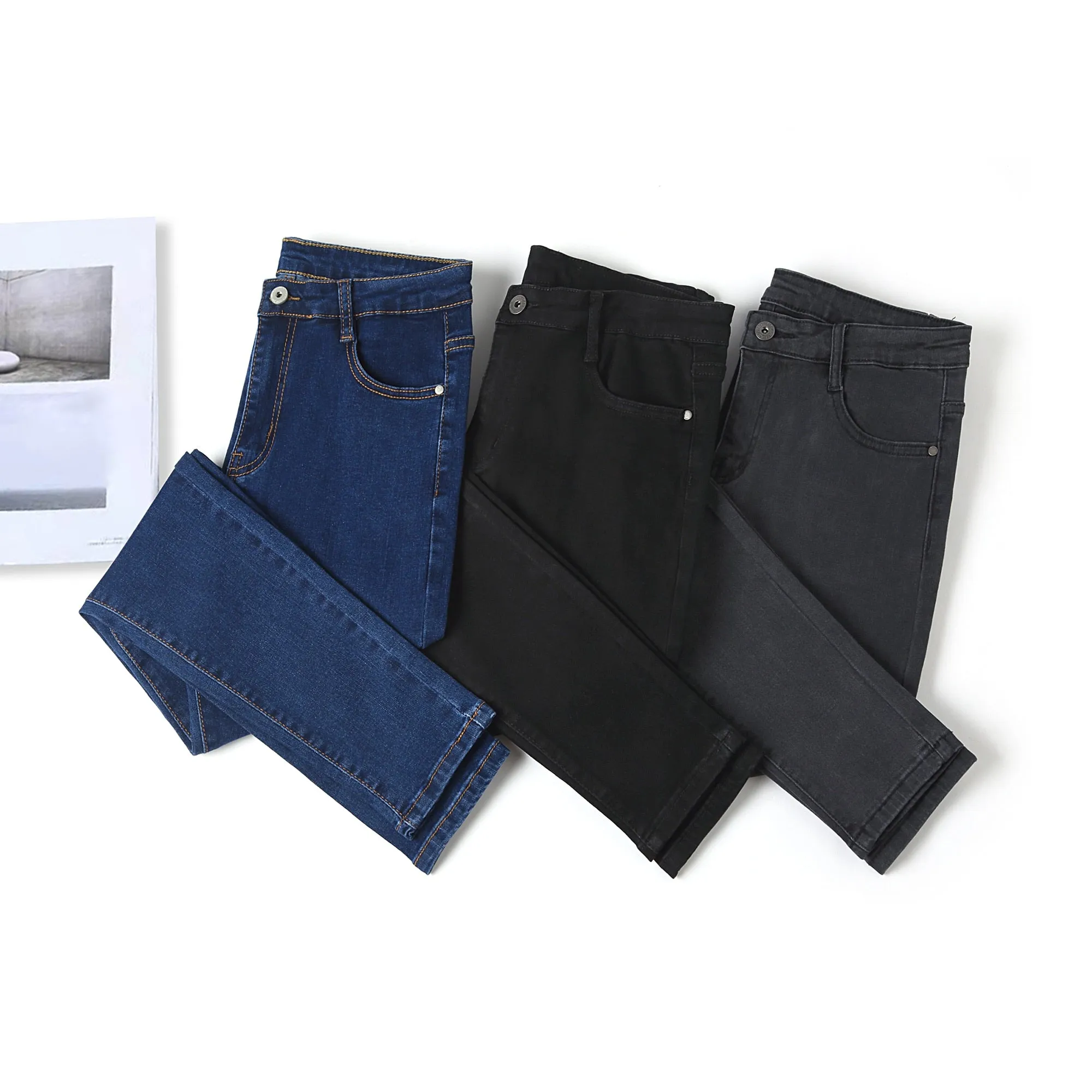 Skinny High Waist Denim Pants with Pencil Cut and Full Length