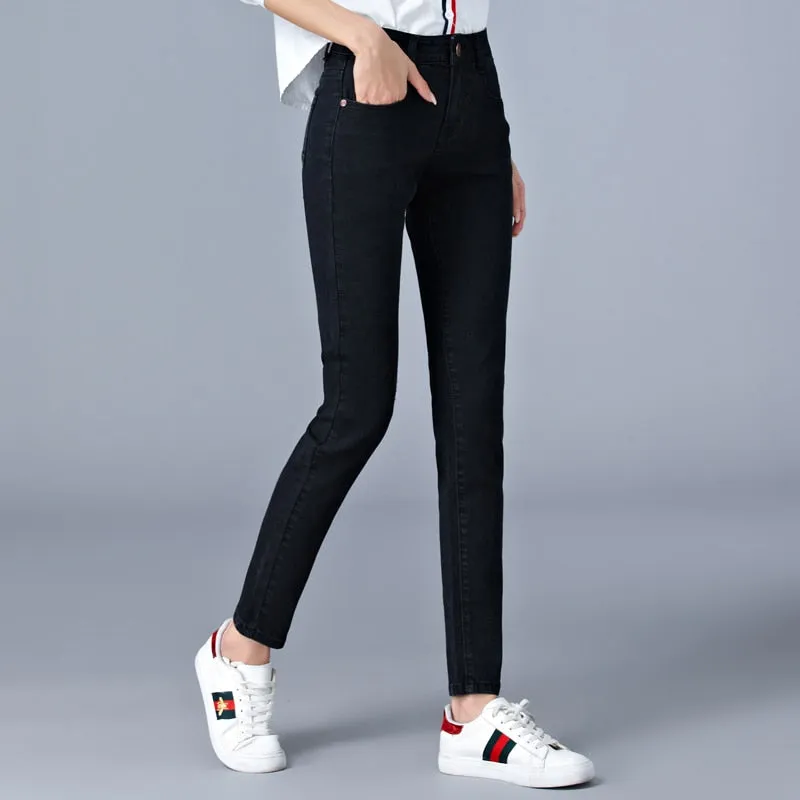 Skinny High Waist Denim Pants with Pencil Cut and Full Length