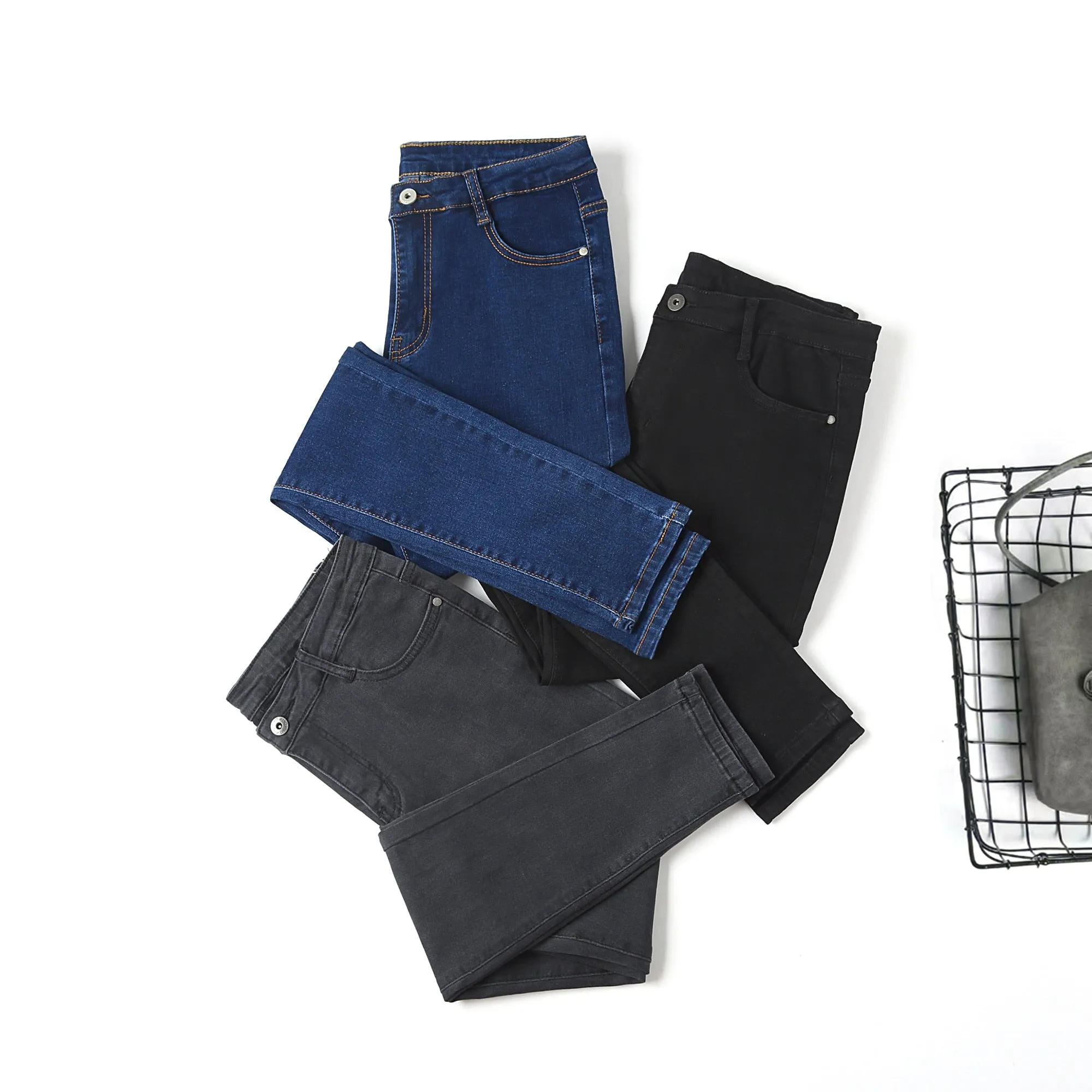 Skinny High Waist Denim Pants with Pencil Cut and Full Length