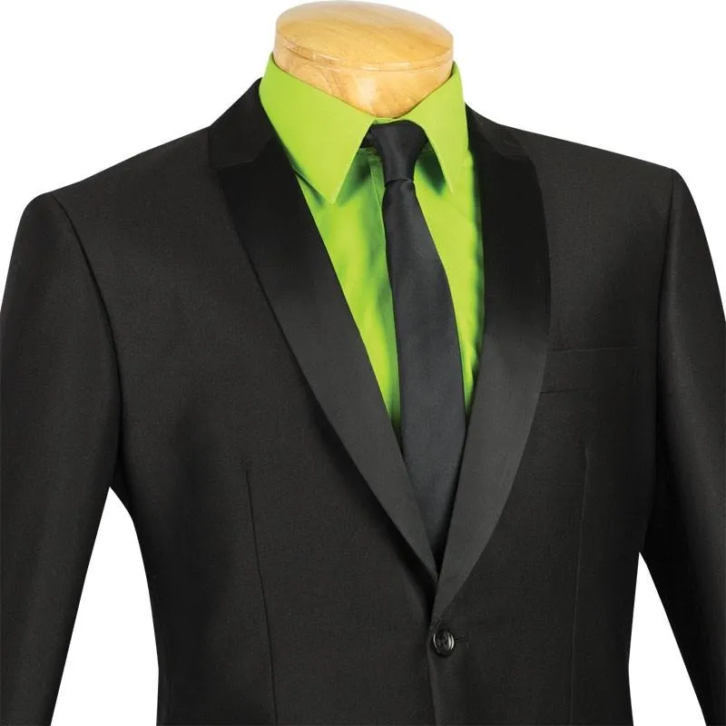 Slim Fit Shiny Sharkskin 2 Piece Suit (Black) S2PS-1