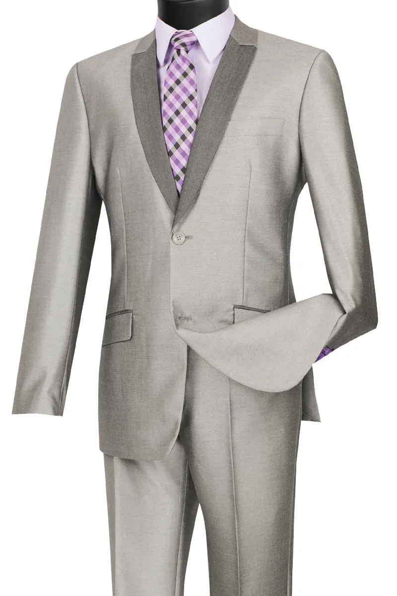Slim Fit Shiny Sharkskin 2 Piece Suit (Gray) S2PS-1
