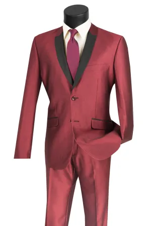 Slim Fit Shiny Sharkskin 2 Piece Suit (Maroon) S2PS-1