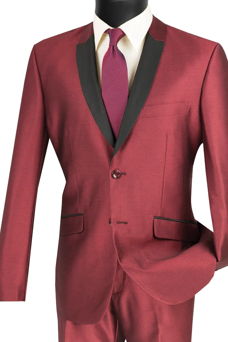 Slim Fit Shiny Sharkskin 2 Piece Suit (Maroon) S2PS-1