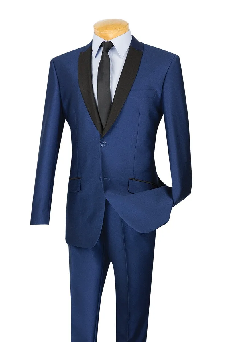 Slim Fit Shiny Sharkskin 2 Piece Suit (Navy) S2PS-1