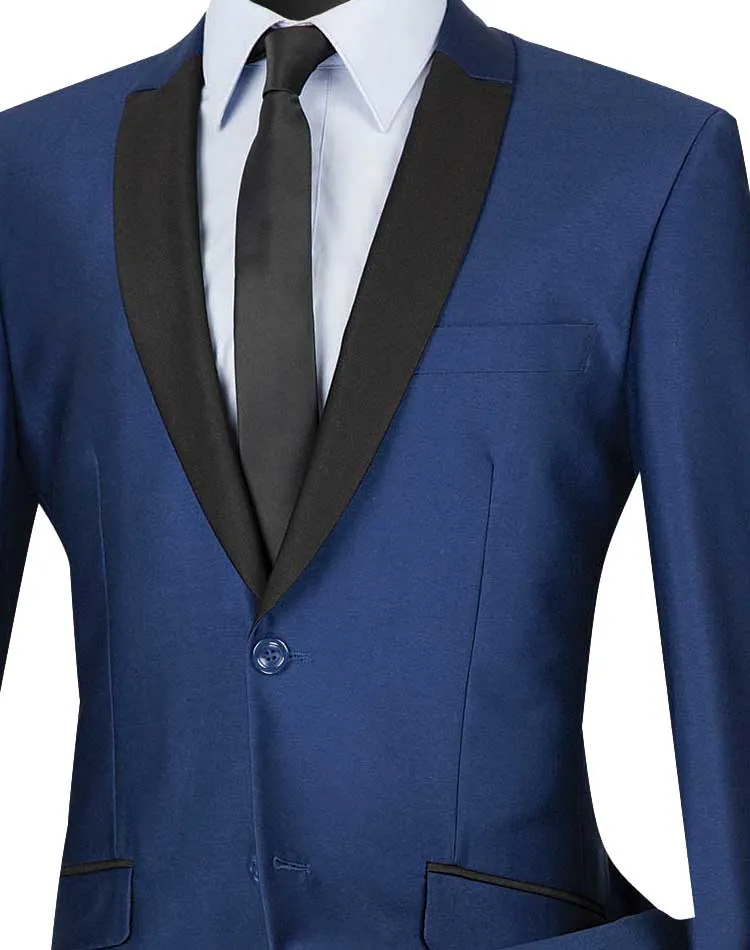 Slim Fit Shiny Sharkskin 2 Piece Suit (Navy) S2PS-1
