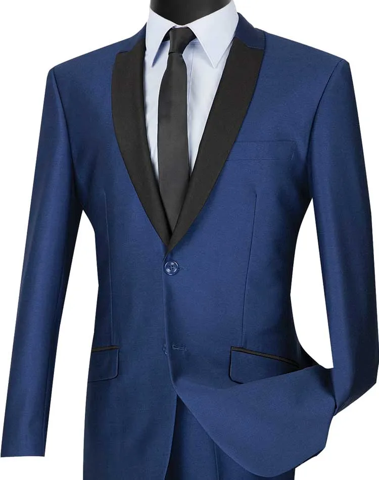 Slim Fit Shiny Sharkskin 2 Piece Suit (Navy) S2PS-1