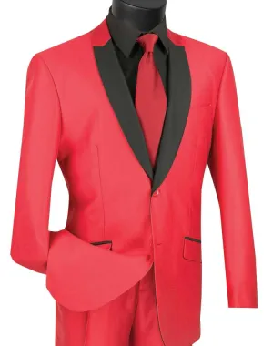 Slim Fit Shiny Sharkskin 2 Piece Suit (Red) S2PS-1