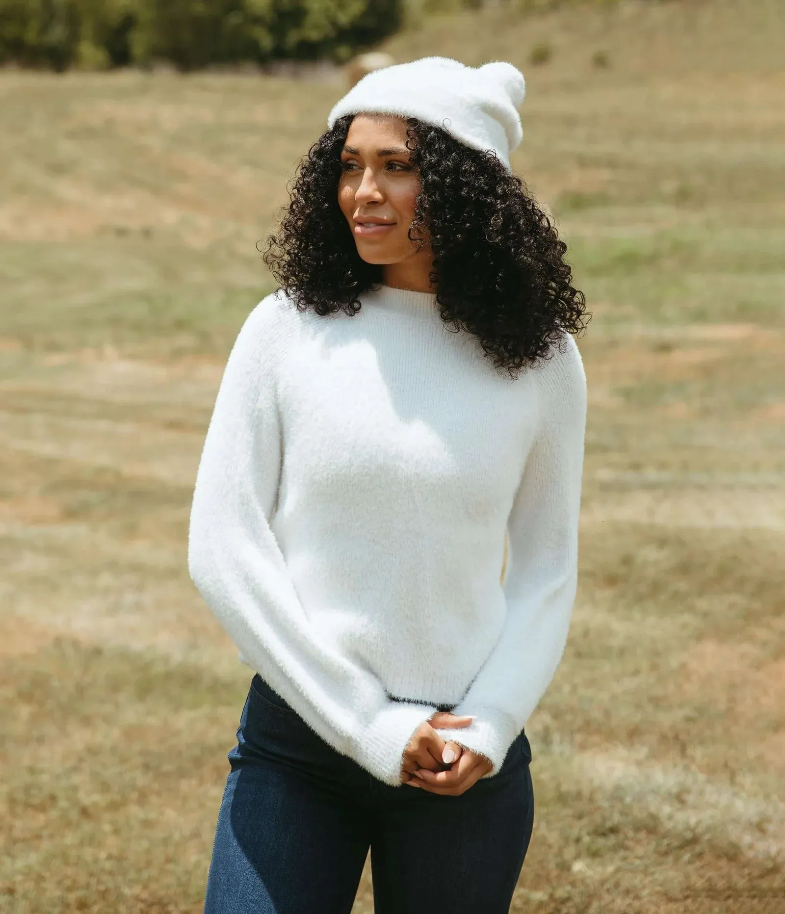 Southern Shirt Feather Knit Mockneck Sweater - Sugar Swizzle