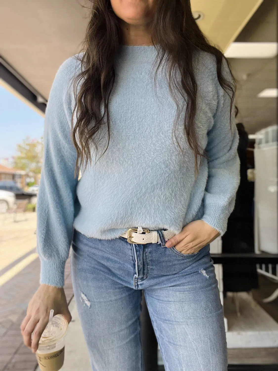 Southern Shirt Feather Knit Mockneck Sweater - Sugar Swizzle