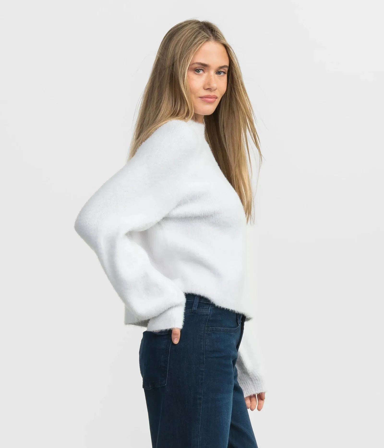 Southern Shirt Feather Knit Mockneck Sweater - Sugar Swizzle