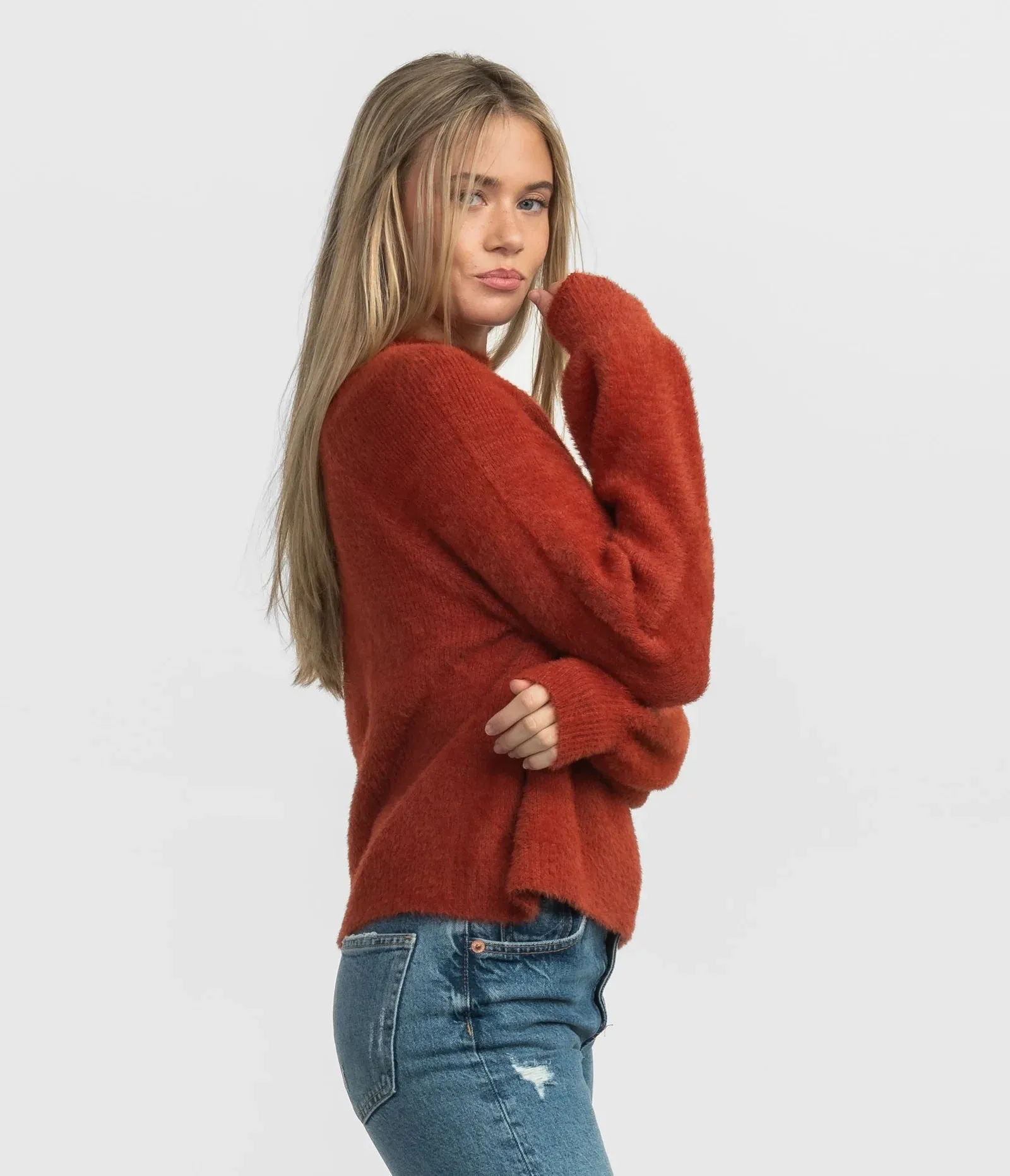 Southern Shirt Feather Knit Mockneck Sweater - Sugar Swizzle