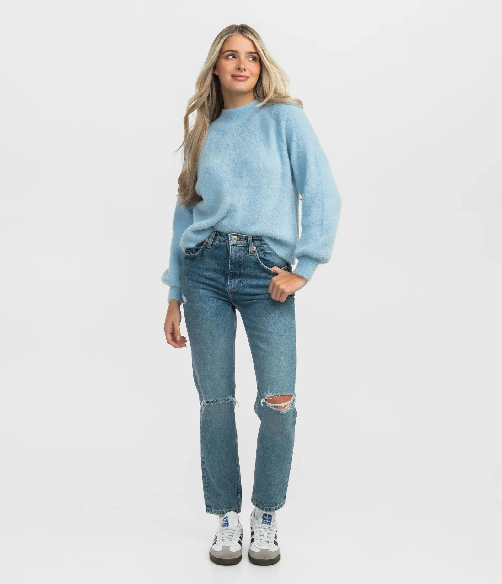 Southern Shirt Feather Knit Mockneck Sweater - Sugar Swizzle