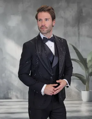 Statement Men's 3-Piece Modern Fit Tuxedo – Elegant Gemstone Pattern Design