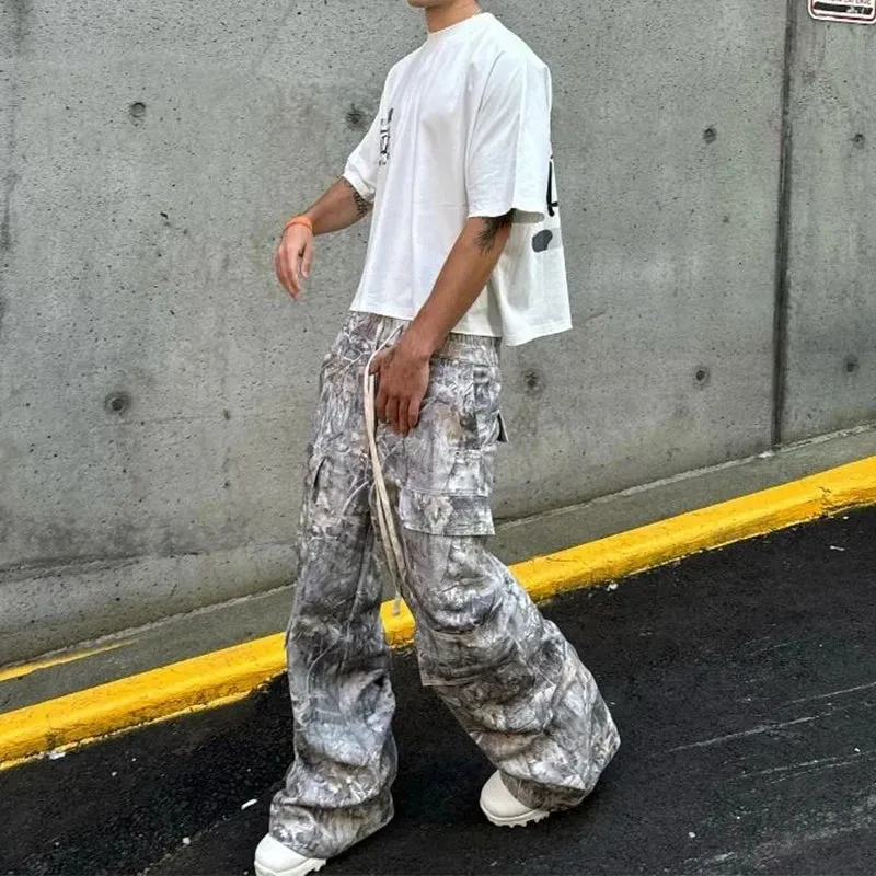 Streetwear Vintage Y2K Cargo Pants Mens Spring Summer Fashionable Multi-pockets Cargo Trousers Men Hip Hop Loose Straight Pants