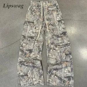 Streetwear Vintage Y2K Cargo Pants Mens Spring Summer Fashionable Multi-pockets Cargo Trousers Men Hip Hop Loose Straight Pants