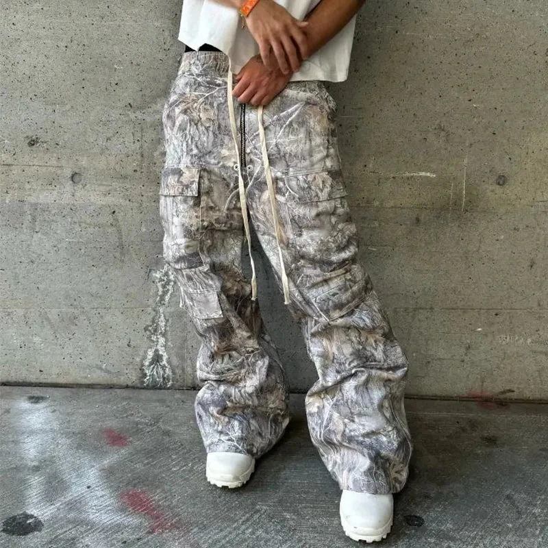 Streetwear Vintage Y2K Cargo Pants Mens Spring Summer Fashionable Multi-pockets Cargo Trousers Men Hip Hop Loose Straight Pants