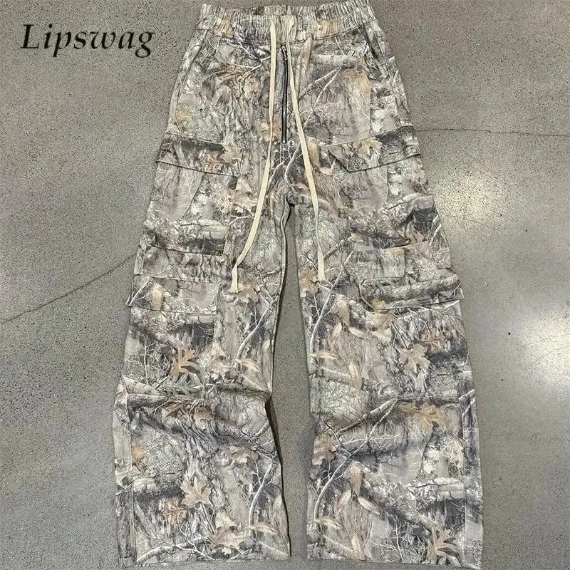 Streetwear Vintage Y2K Cargo Pants Mens Spring Summer Fashionable Multi-pockets Cargo Trousers Men Hip Hop Loose Straight Pants