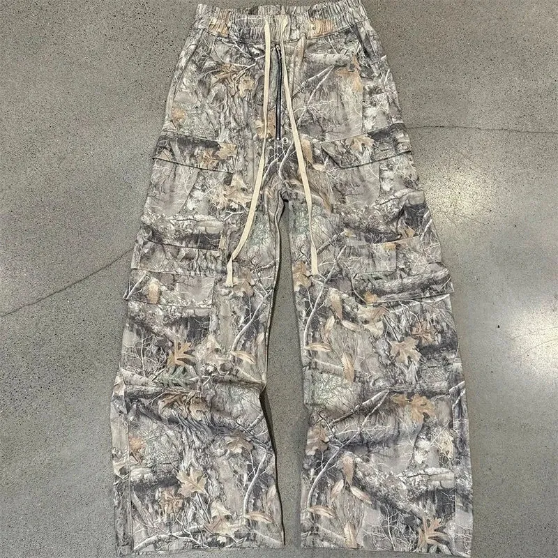 Streetwear Vintage Y2K Cargo Pants Mens Spring Summer Fashionable Multi-pockets Cargo Trousers Men Hip Hop Loose Straight Pants