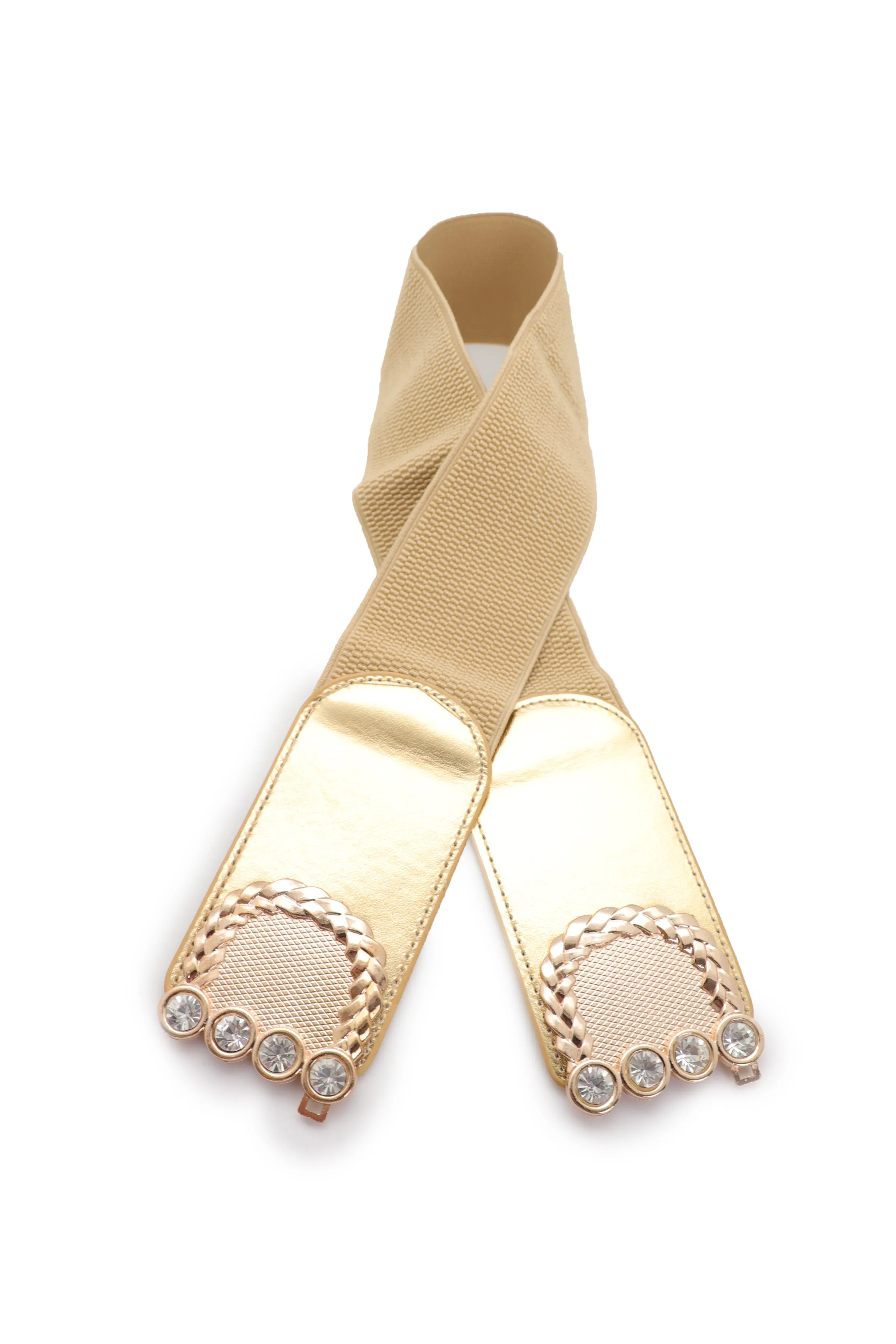 Style Women Gold Elastic Belt Bling Metal Buckle Size S M
