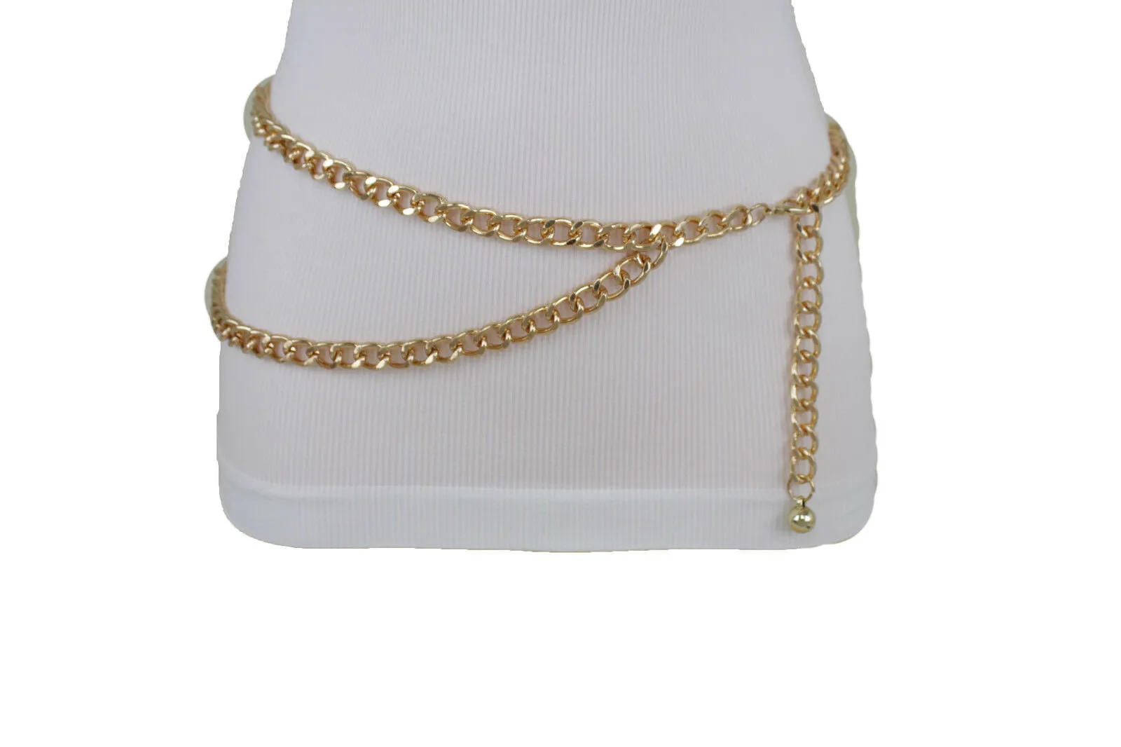 Style Women Gold Elastic Belt Bling Metal Buckle Size S M